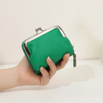 素面荔枝紋口金包×雙層可拆×風琴卡夾×綠色.avif