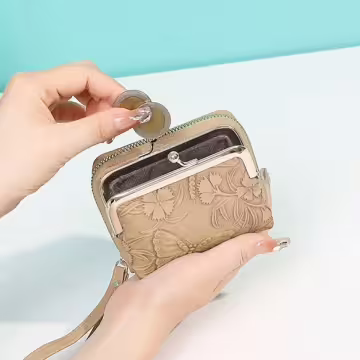 復古花園壓紋口金包×雙層可拆×風琴卡夾×黑色