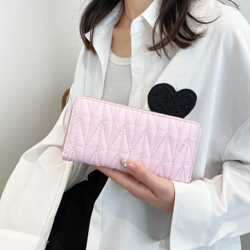 V字交叉繡線紋×拉鍊長皮夾×粉紅.avif