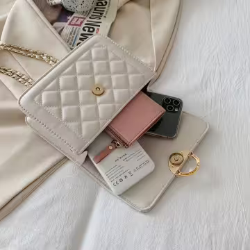 小香風珍珠輕奢菱格紋×斜背包×黑色