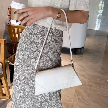 法式梯型鱷魚紋素色×肩背包×白色