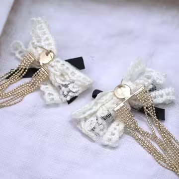 法式蕾絲蝴蝶結×吊墜耳環