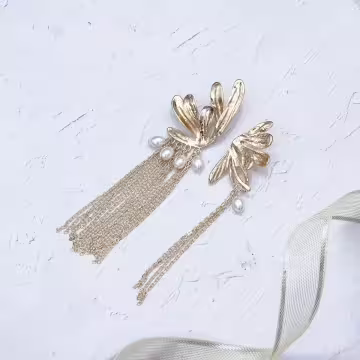 蝴蝶花珍珠流蘇簾×吊墜耳環