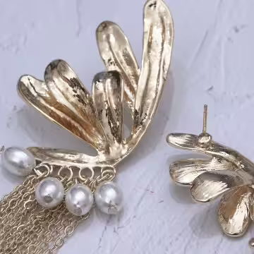 蝴蝶花珍珠流蘇簾×吊墜耳環