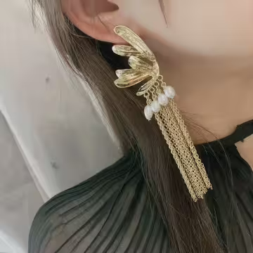 蝴蝶花珍珠流蘇簾×吊墜耳環