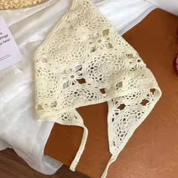 針織鏤空大圓花×三角頭巾