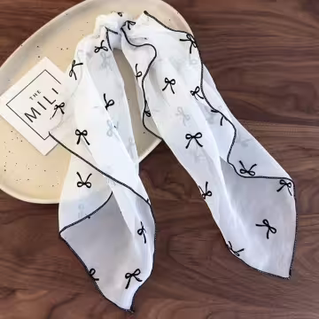 黑白網紗蝴蝶結×絲巾×四角頭巾