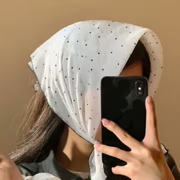 黑白網紗小點點×絲巾×四角頭巾