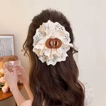 復古米白蕾絲琥珀色×鯊魚夾