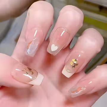 法式粉紅愛心亮面×穿戴式手指甲片×二十四入