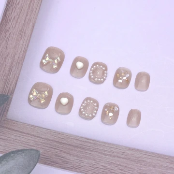 透粉珍珠蝴蝶結亮面×穿戴式手指甲片×二十四入.avif