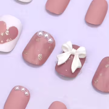 暈染愛心蝴蝶結霧面×穿戴式手指甲片×二十四入