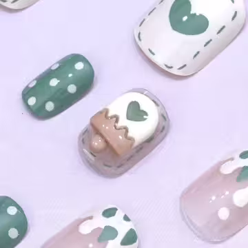 綠心冰棒蝴蝶結亮面×穿戴式手指甲片×二十四入
