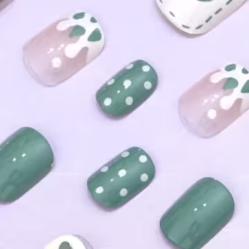 綠心冰棒蝴蝶結亮面×穿戴式手指甲片×二十四入