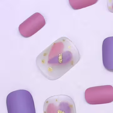 粉紫撞色愛心霧面×穿戴式手指甲片×二十四入