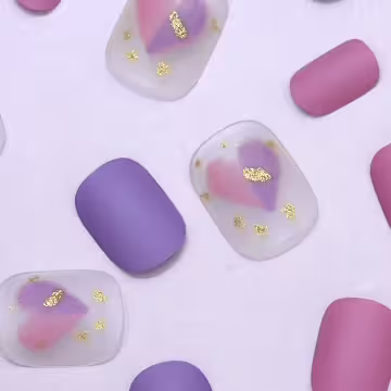 粉紫撞色愛心霧面×穿戴式手指甲片×二十四入