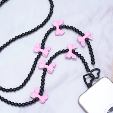 黑珠桃粉蝴蝶結×手機斜背雙勾掛繩.avif