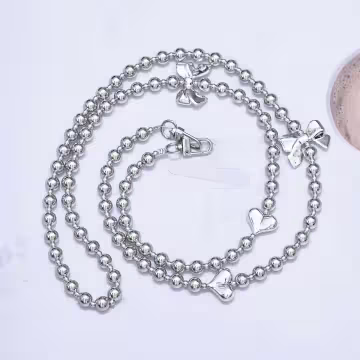 銀色愛心蝴蝶結×手機斜背雙勾掛繩