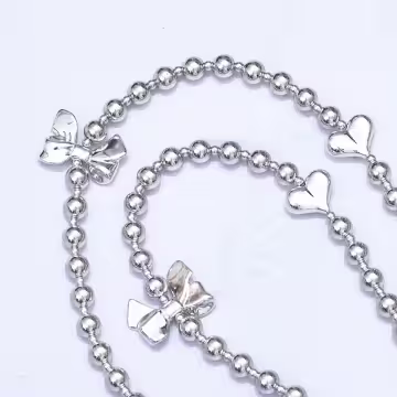 銀色愛心蝴蝶結×手機斜背雙勾掛繩