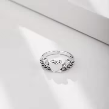 美式×復古×天使翅膀×愛心×開口戒指