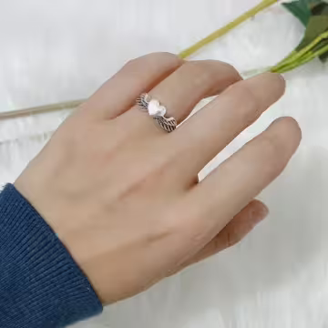 美式×復古×天使翅膀×愛心×開口戒指