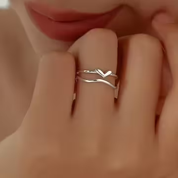 925銀飾×雙線水滴愛心×開口戒指