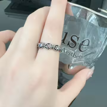 美式×復古×8鑽玫瑰×開口戒指×中性戒