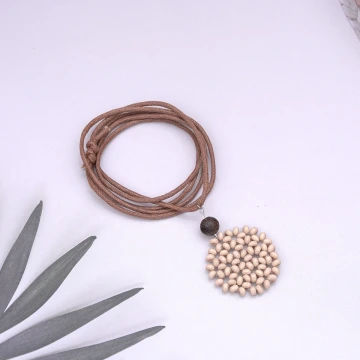 木質圓珠×蠟繩×可調節長項鍊×共二色.avif