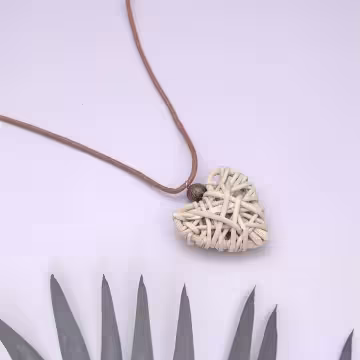 藤編愛心×蠟繩×可調節長項鍊