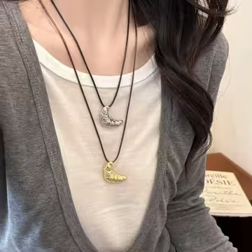 可頌牛角麵包×蠟繩×可調節長項鍊×共二色