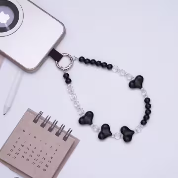 三心相連×手機腕帶掛繩×黑色