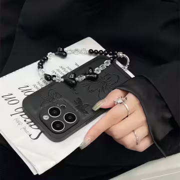 三心相連×手機腕帶掛繩×黑色