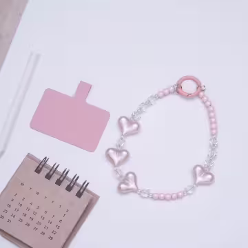 三心相連×手機腕帶掛繩×粉紅