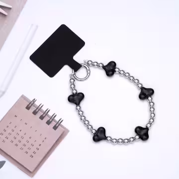 小愛心×手機腕帶掛繩×黑色