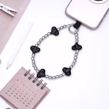 小愛心×手機腕帶掛繩×黑色