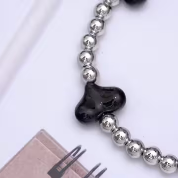 小愛心×手機腕帶掛繩×黑色