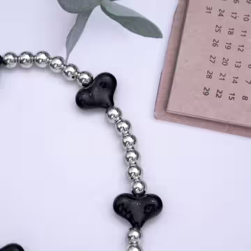 小愛心×手機腕帶掛繩×黑色