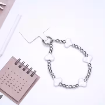 小愛心×手機腕帶掛繩×白色