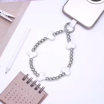 小愛心×手機腕帶掛繩×白色