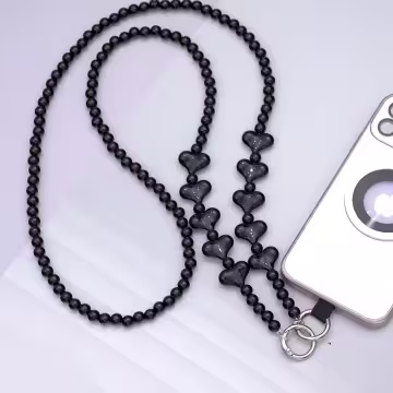 黑色愛心串串×手機斜背雙勾掛繩