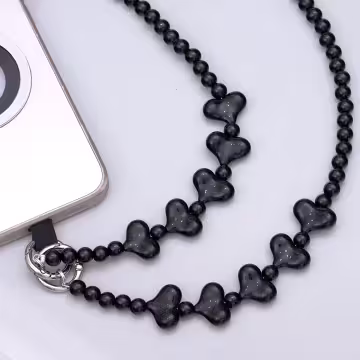 黑色愛心串串×手機斜背雙勾掛繩