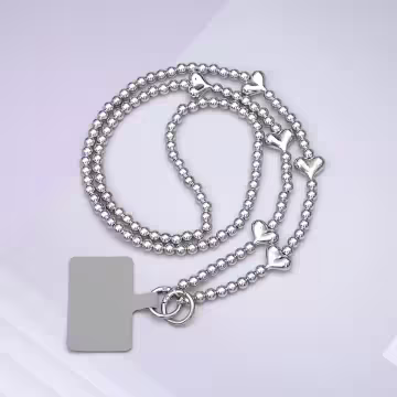 銀色小愛心×手機斜背雙勾掛繩