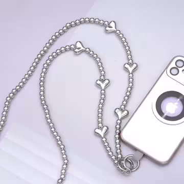 銀色小愛心×手機斜背雙勾掛繩