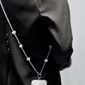 銀色小愛心×手機斜背雙勾掛繩
