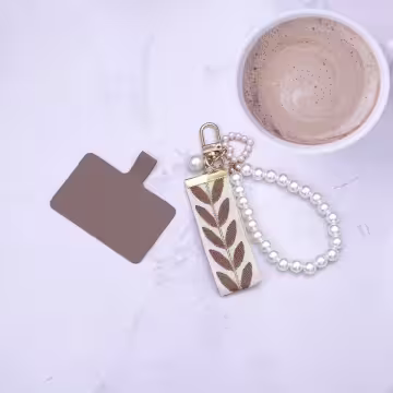 小清新愛心織帶×手機掌上掛繩×棕咖