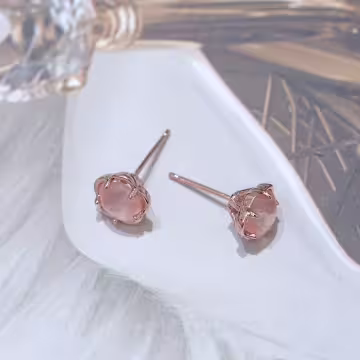 貓眼粉紅桃花×耳環