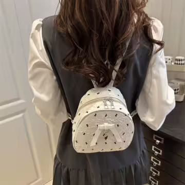 甜心蝴蝶結抓皺感×後背包×白色