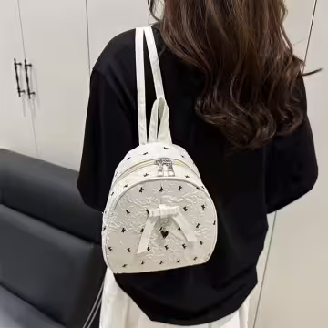 甜心蝴蝶結抓皺感×後背包×白色