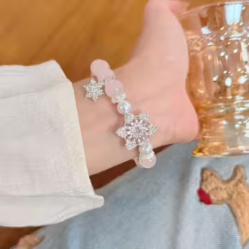 粉紅雪花之星×固定式串珠手鍊