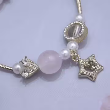 愛心星星粉珠彎管×固定式串珠手鍊